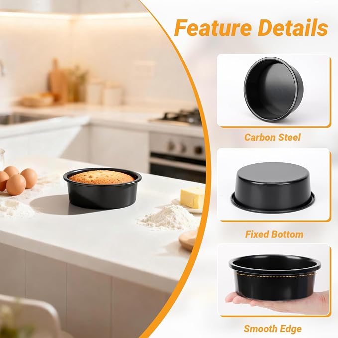 Beasea 6 Inch Cake Pan Set of 3, Heavy Duty Carbon Steel Cheesecake Pan, Nonstick Round Layer Cake Mold Tin for Home Baking Bakeware Oven