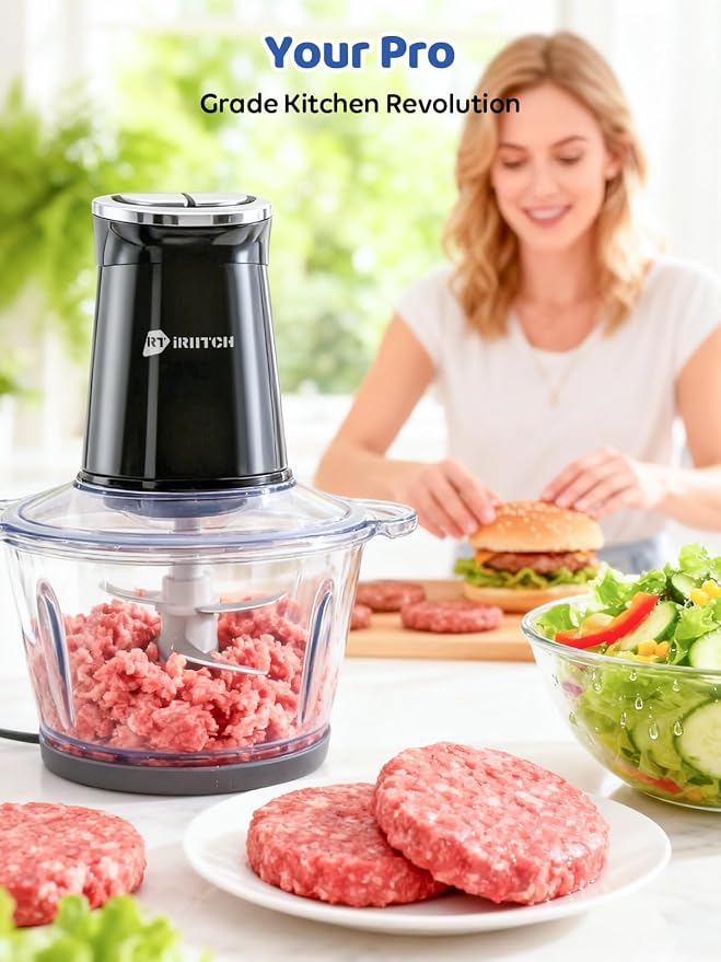 IRIITCH Food Processor with LED Timer, 800W Electric Chopper with 2 Bowls (12-cups Glass Bowl+12 cups Stainless Steel Bowl), 2 Set 6 Bi-Level S-Blades, Meat Grinder for Nuts, Onion, Garlic, Baby Food