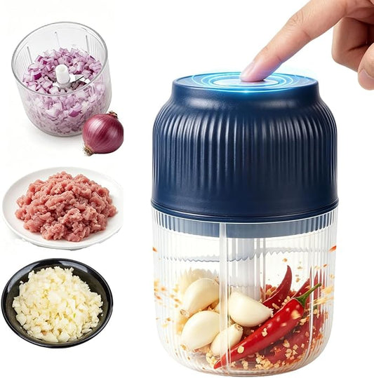 Electric Garlic Chopper, 2026 New Mini Food Processor & Food Chopper for Kitchen, Portable Cordless Garlic Mincer, Onion, Ginger, Chili, Spices and Fruit(350ML Blue)