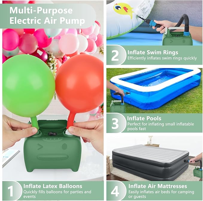 OWill Balloon Pump Electric, Multipurpose Balloon Inflator Electric Air Pump, Portable Dual Nozzle Balloons Air Pump Electric 600W Blow Machine for Party Decoration