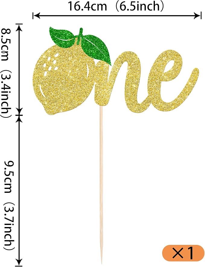 Rsstarxi 1 Pack Lemon One Cake Topper Glitter Happy First Birthday Cake Pick for Baby Shower 1st Birthday Party Cake Decorations Supplies