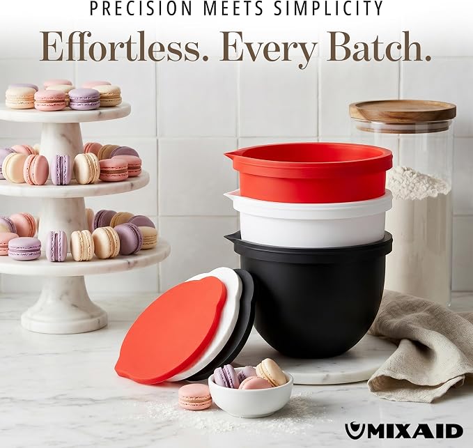 The Original MIXAID Silicone Bowl Insert Liners for KitchenAid Bowl-Lift 7 Qt Stand Mixers - Replacement Mixer Accessories - Leak-Proof Design, Non-slip Base & Easy Clean - Set of 3 Liners & Lids