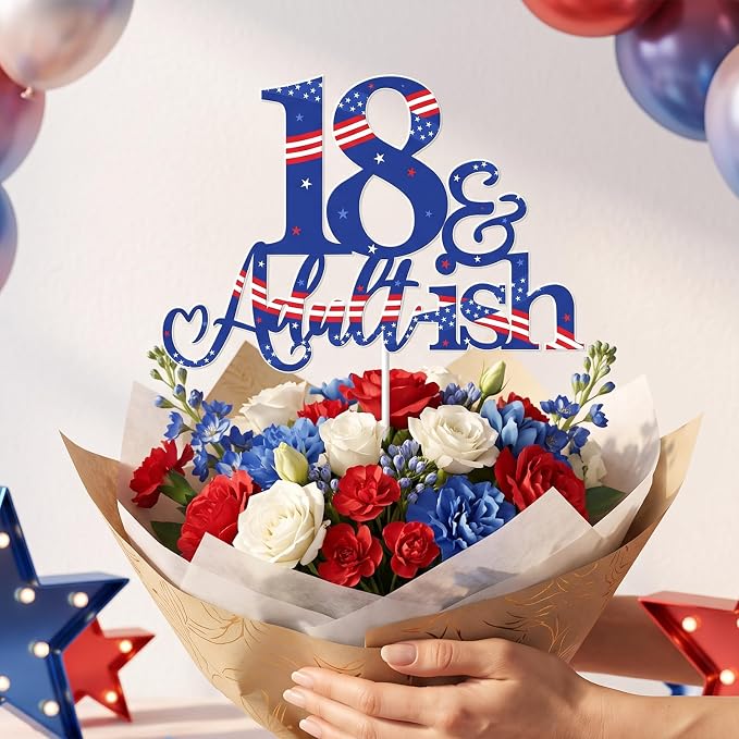 18th and Adultish Birthday Cake Toppers, Patriotic Cake Decoration for Boys and Girls Birthday Anniversary Party Decor Supplies
