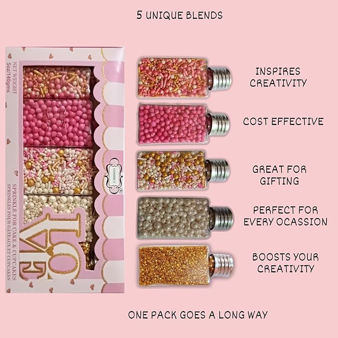 Confect Colorful Sprinkles for Cake & Cupcake Decorating Pearl & Gold White & pink Pearls Sprinkles | Fusion Mashup Pack | Edible, Vegan, Gluten-Free, Handcrafted- 5 Oz