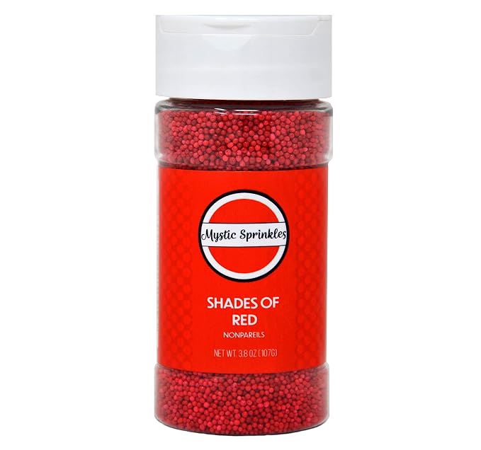 Mystic Sprinkles Solid Color Nonpareils 3.8oz Bottle (Shades of Red)