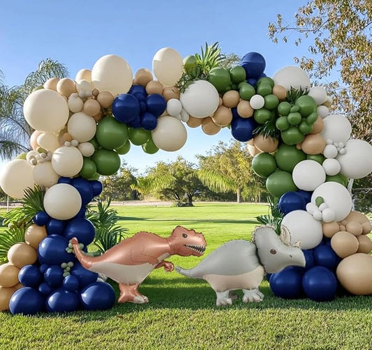 Navy Blue Green Balloon Garland Double Stuffed Sage Green Nude White Balloon Blue Tan Avocado Latex Arch Kit for Birthday Dinosaur Jungle Safari Wild Baby Shower Graduation Decorations