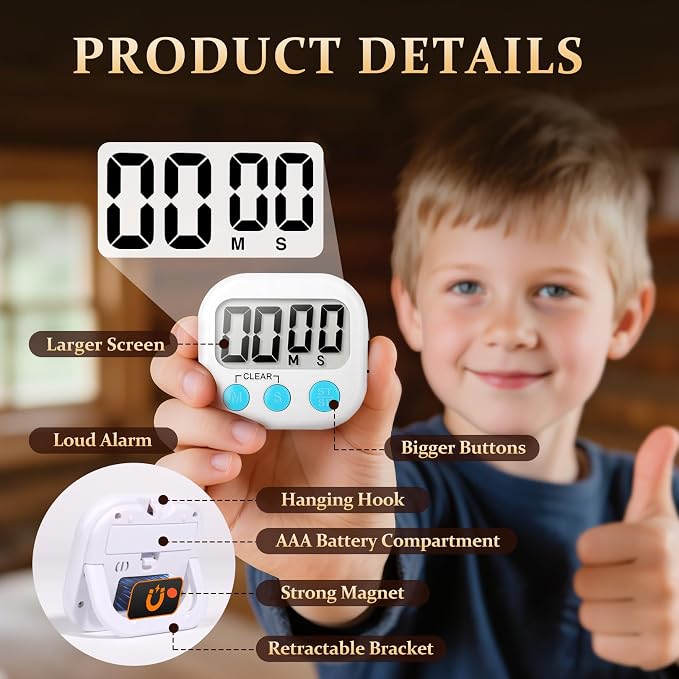 12 Pack Digital Kitchen Timer Small Classroom Timers for Kids Teachers (White)