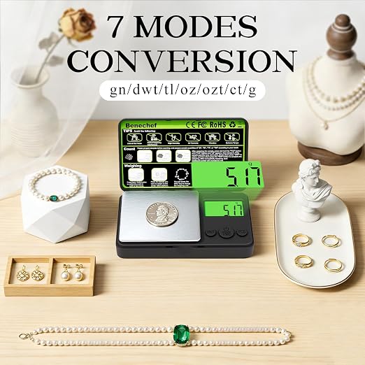 Mini Pocket Scale 500g x 0.01g, Digital Gram Scale with Green Backlit LCD, Tare & PCS Counting, Portable Jewelry Scale for Gold, Silver, Coins & Gems