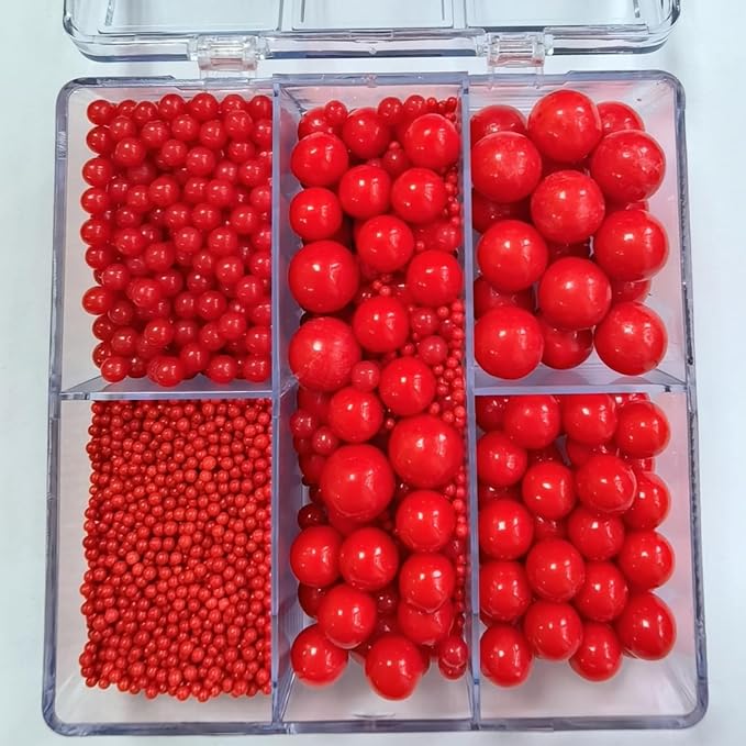 HeDeon&Rles Red Pearls Sprinkles for Baking Decorating 90g/3.17oz 4 Size Mix Edible Preals for Cake Cupcake Pancake Icing Decoration Independence Christmas Halloween Supplies