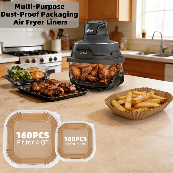 Air Fryer Liners for Ninja Crispi,160+160Pcs Parchment Paper for Ninja Crispi 4-in-1 Portable Glass Air Fryer Cooking System,Disposable Ninja Crispi Air Fryer Accessories