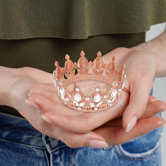 Rose Gold Crown Cake Topper Happy Birthday Cake Toppers Wedding Cake Toppers Mini Crowns for Flower Bouquets Party Decorations