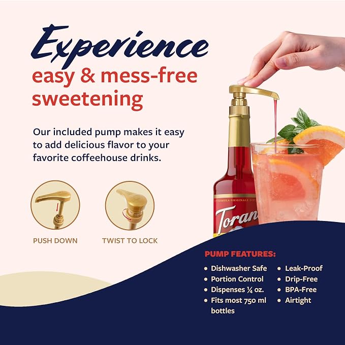 Torani Ruby Red Grapefruit Syrup for Drinks, Flavoring for Sodas and Cocktails, Glass Bottle with Pump Included, 25.4 Fl Oz