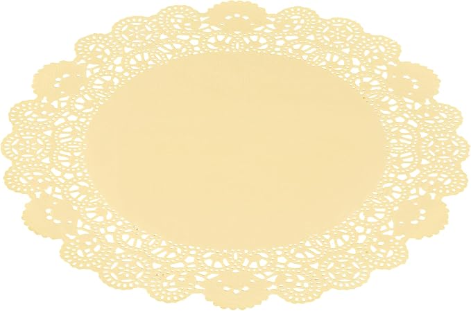 Restaurantware-Pastry Tek 12 x 12 Inch Paper Lace Doilies, 4000 Disposable Table Doilies - Elegant Lace Finish, Long Lasting, Yellow Paper Placemat, for Pastries, Cupcakes, Desserts