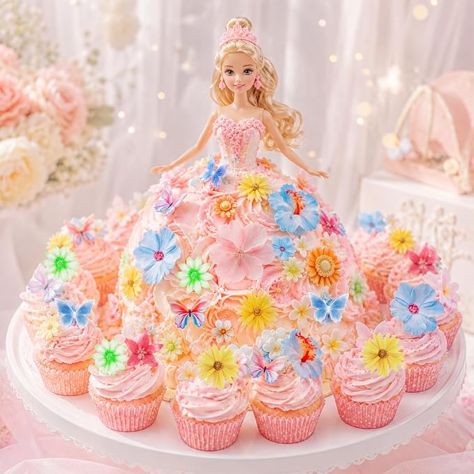 Morofme 60pcs Edible Flower Cake Topper Hawaiian Cupcake Toppers Wafer Paper Daisy Tropical Hibiscus Flower Cake Decorations Luau Themed Cupcake Decor for Summer Beach Aloha Birthday Party Supplies