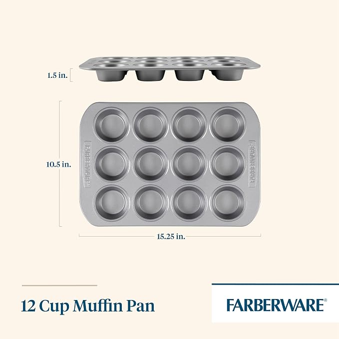 Farberware Bakeware Nonstick Muffin Pan, 12-Cup, Cupcake Baking Pan, Gray