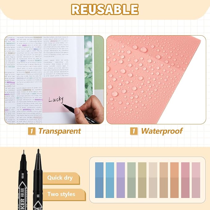 Jutom 39 Pcs Aesthetic Book Annotation Kit Highlighter with Case Bag Gel Pen Transparent Sticky Note Taking Bible Supplies(Cream,Cute Style)