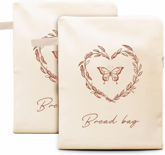 2 Pack Beeswax Bread Bags for Sourdough Homemade Bread with Zipper,Reusable Bread Bag Food Storage,Organic Cotton Linen Natural Material Fresh-Keeping Bag