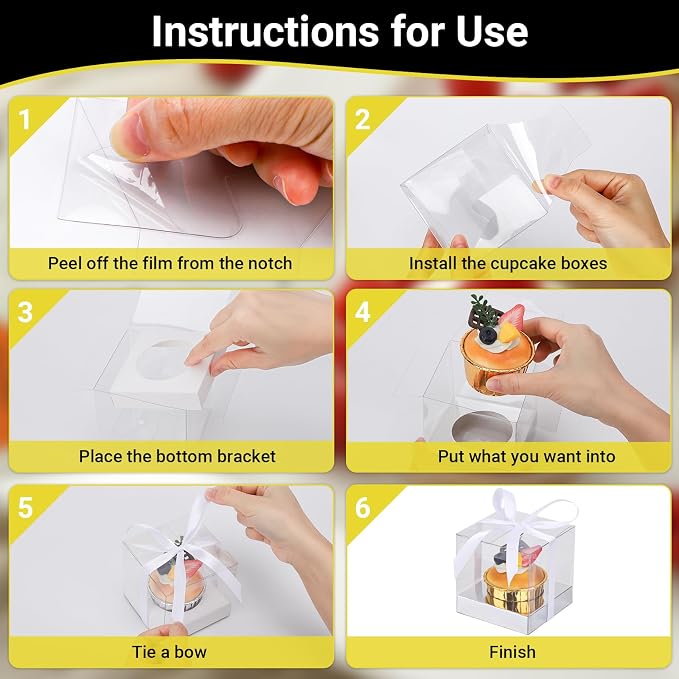 EUSOAR Disposable Clear Cupcake Boxes, 50pcs 3.5 Inch Plastic White Individual Cupcake Carrier Storage for Cake Dessert, Single Transparent Cupcake Holder Containers for Wedding Party