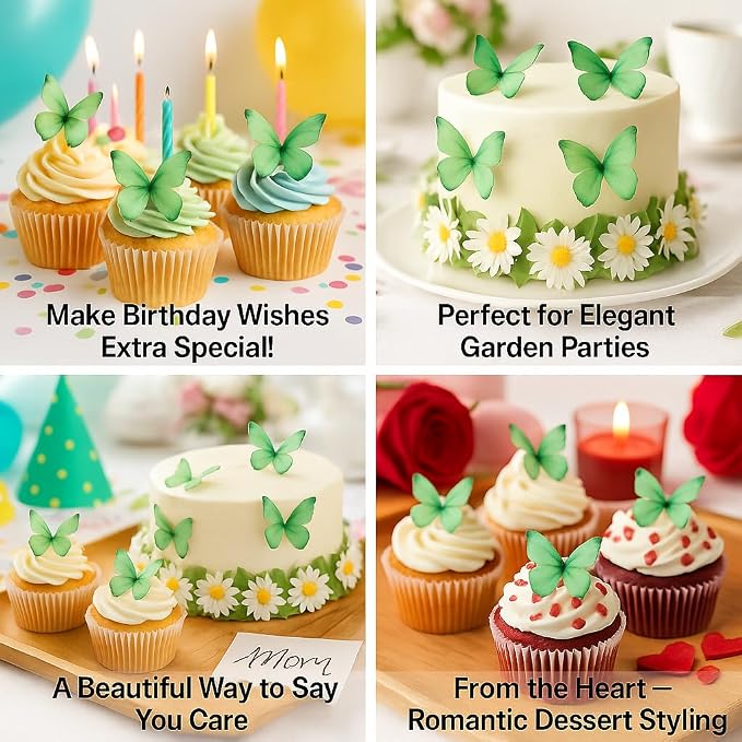 Confect Edible Wafer Paper Butterflies Set of 56 (1.77 x 1.18 Inch Per Butterflies) – Colorful Mint Green Butterfly Cake Decorations, Cupcake Toppers for Birthday, Wedding, Party – Edible Butterfly