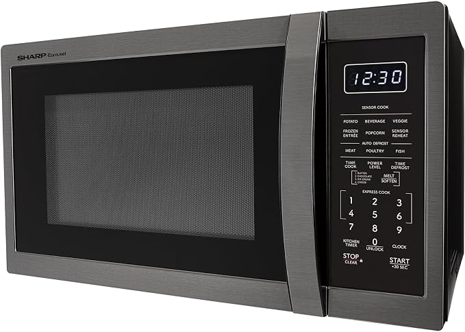 SHARP Countertop Microwave Oven with Removable 12.4" Carousel Turntable, 1.4 Cubic Feet, 1100 Watt, Black Stainless Steel