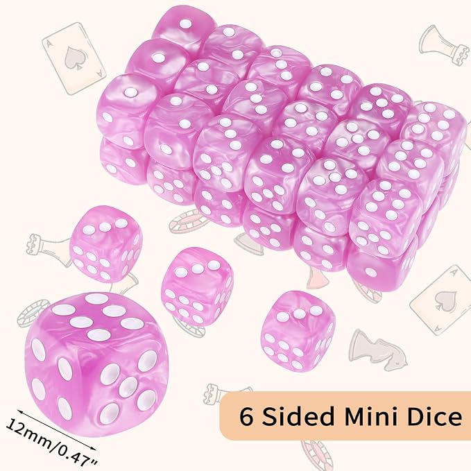 36 of Pack 12MM 6 Sided MINI Dice Set,Pearl Pattern Game Dice Set, 6 Sided Standard Dices for Yahtzee, Bunco or Teaching Math,with Portable Plastic Box(Light Purple Pearl)