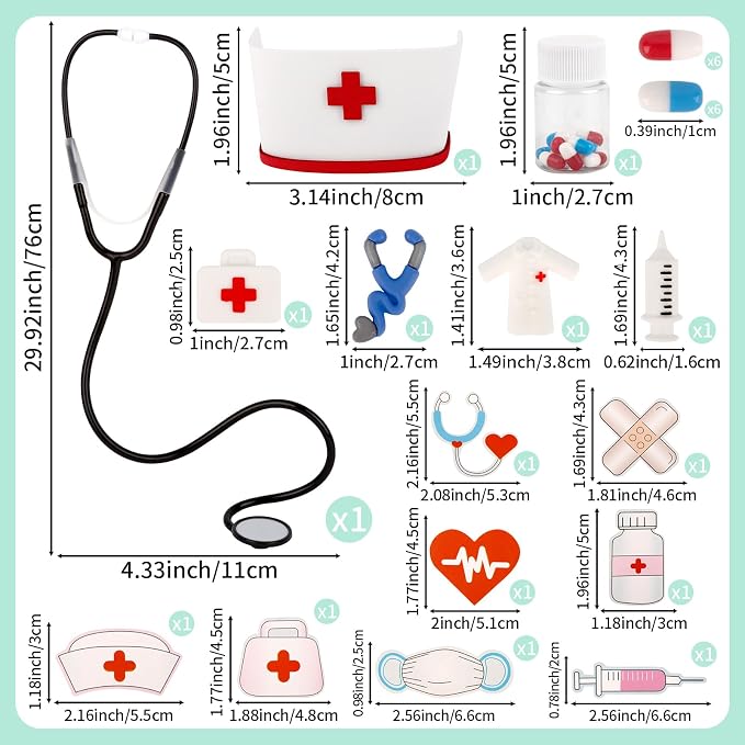 Hooqict 27Pcs Nurse Graduation Cake Decorations Set with Mini Cap, Medical Kit, Medicine, Nurse Cake Toppers & Cupcake Toppers for Medical Birthday Decorations Nursing Graduation Party Supplies