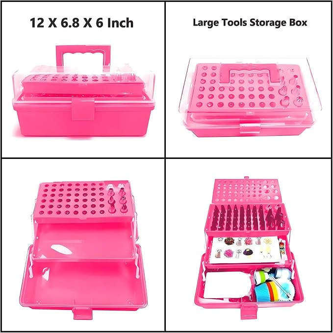 Cake Decorating Kit, 387 Pcs Baking Supplies (Pink) | 56 Icing Tips, 8 Russian+Ball Tips, 3 Spatulas, 5 Couplers, 8 Carved Pens, 102 Pastry Bags, Storage Box & More