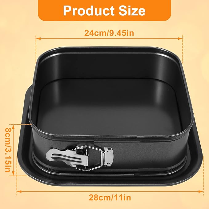 Springform Cake Pan,Nonstick Cheesecake Pan with Removable Base,Leakproof Ice Cream Cake Pan,Rectangular Springform Pan,Cake Baking Pan Bakeware,Springform Pan Tin for Kitchen (black, 9.45×9.45in)