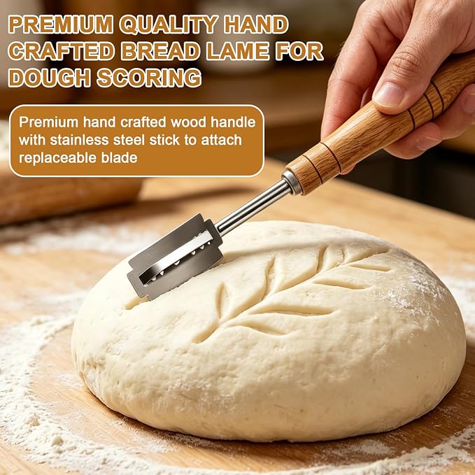 Bread Lame Sourdough Scoring Tool with Blade | Handcrafted bread lame, 5 replaceable blades & leather cover, premium sourdough baking tool for home artisan bakers