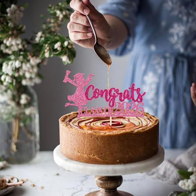 1 Pack Congrats Class of 2026 Cake Toppers Graduation Girl Cake Picks Glitter 2026 Graduation Cake Decorations for Theme High School Girls Graduate Cake Decorations Party Supplies Pink 2