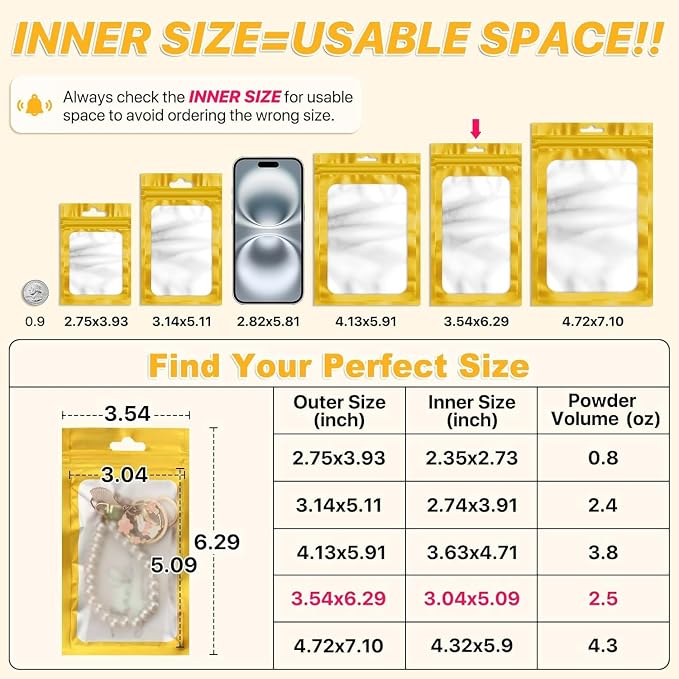 ANZNKU 100 PCS Multicolor Resealable Mylar Bags with Frosted Clear Window Packaging Bags Foil Pouch Zipper Bag for Food Self Sealing Jewelry Storage Supplies (3.54x6.29)