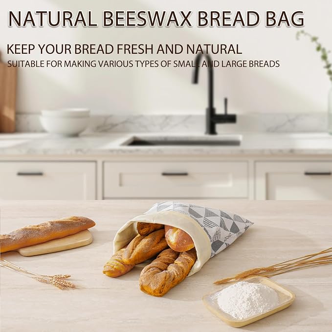 LURKA Beeswax Bread Bags, Reusable Cotton Linen Storage Bags for Sourdough, Extra Large, 2 Pack (A Style)