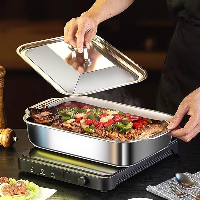 Heavy Duty Baking Pan - Multi Purpose Stainless Steel Sheet for Oven Cooking | Polished Metal with Smooth Edges, Perfect for Roasting Vegetables Meat and Desserts Sturdy 18.31x11.22x2.36 in