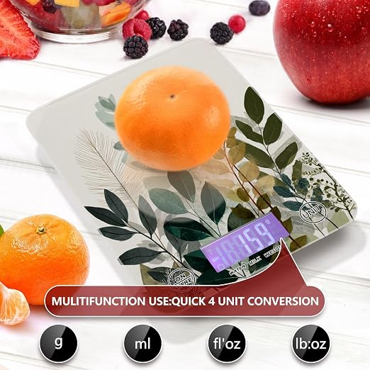 Food Scale Kitchen Scale for Baking Cooking Digital Food Weighing Measuring Scale Small Waterproof Electric Food Scale Beige Boho Style Leaves