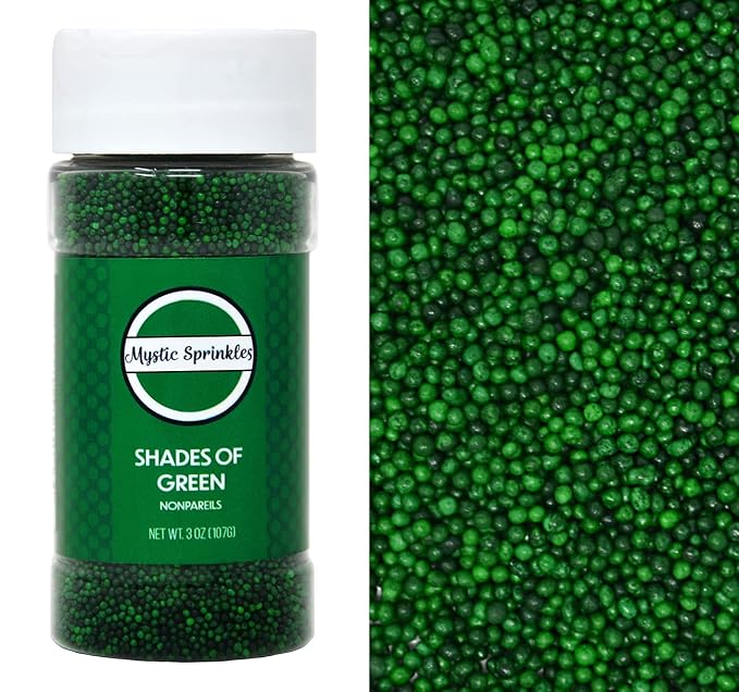 Mystic Sprinkles Solid Color Nonpareils 3.8oz Bottle (Shades of Green)