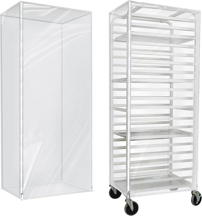 BIEAMA 20 Tier Full Size Bun Rack Cover, Commercial Bakers Racks Cover | Clear PVC Sheet Pan Rack Cover with 2 Sided Zippers, 27" L x 21" W x 64" H