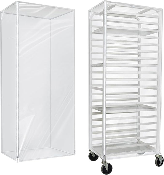 BIEAMA 20 Tier Full Size Bun Rack Cover, Commercial Bakers Racks Cover | Clear PVC Sheet Pan Rack Cover with 2 Sided Zippers, 27" L x 21" W x 64" H