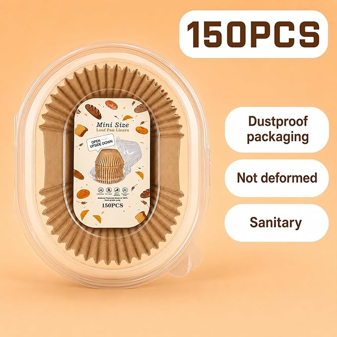150 Pcs Mini Loaf Pan Liners Compatible with Wilton Mini Loaf Pan, Non-Stick Disposable Parchment Baking Paper Cupcake Liners for Banana Bread, Brownie, Muffin, 3.08"x1.97"x1.57"