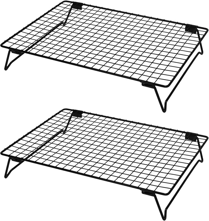 Pine & Linen 2pcs Cooling Racks,Stackable Wire Cooling Racks with Collapsible Legs,Black Rack for Cooking Roasting Drying Grilling/Cookie Rack(9.4x13.4 Inch)