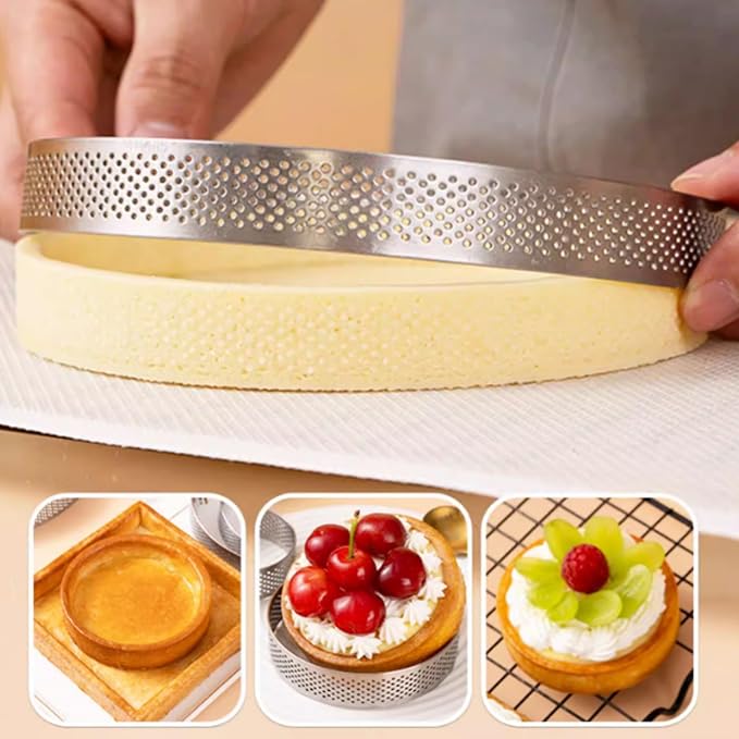 16 Pieces 2 Inch 304 Stainless Steel Tart Ring | Perforated 304 stainless steel rings for even baking,ideal for mini tarts, mousse cakes, quiche, pastries, and desserts