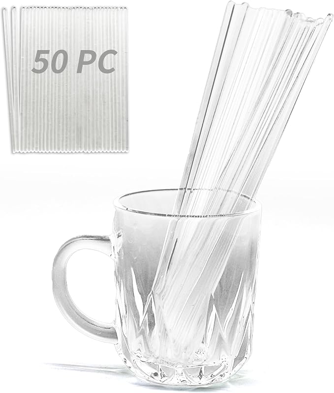 50pcs 8" Acrylic Cake Topper Sticks, 5mm Flat Clear Plexiglass for Cupcake Toppers, Cake Pops & Lollipops, Strong Unbending Transparent Cake Decorating Supplies(50 pcs)