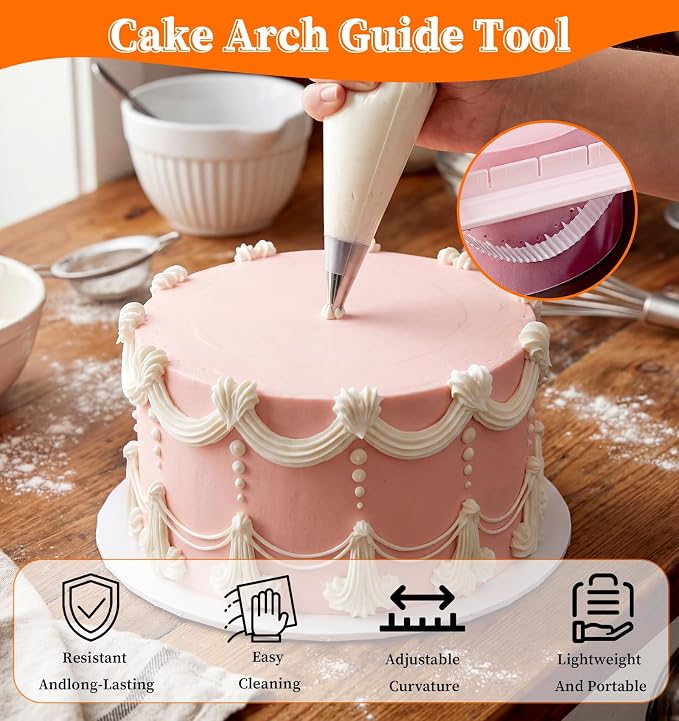 2 PCS Cake Arch Tool, Plastic Fondant Tools for Fondant Icing Measuring, Baking Aid for Beginners (White & Nordic Pink)