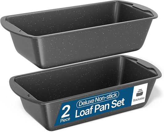 Nonstick Loaf Pan Set Pack of 2, 10.2" & 11" Large Baking Bread Pan, Oven Safe Up to 450°F, PFOA, PFOS, PTFE Free, Space Saving Stackable Design, Stain Resistant, Dishwasher Friendly, Gray Marble