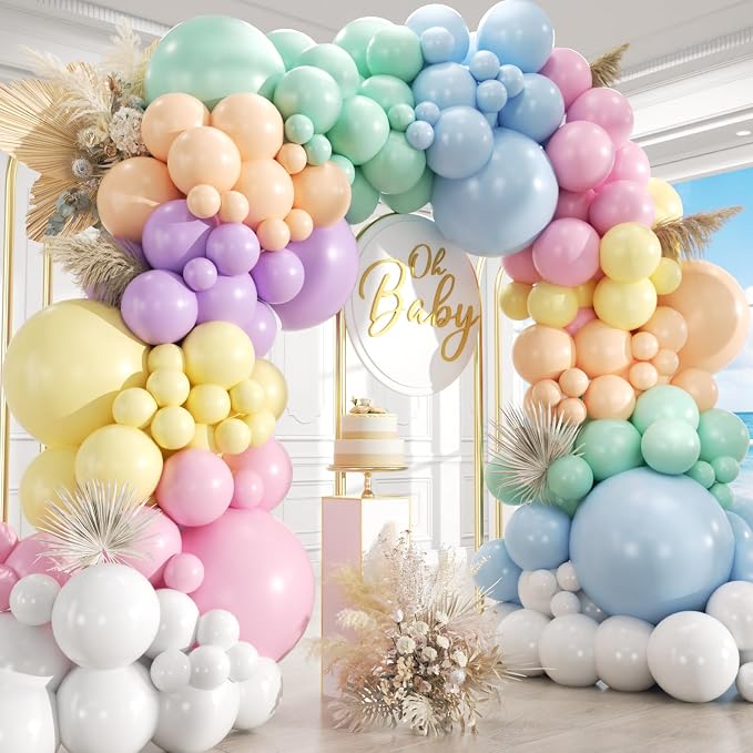 450Pcs Pastel Balloons Garland Arch Kit - 18 12 10 5 Inch Different Sizes Colorful Macaron Assorted Colors Latex Balloon for Baby Shower Girls Spring Birthday Easter Party Decorations