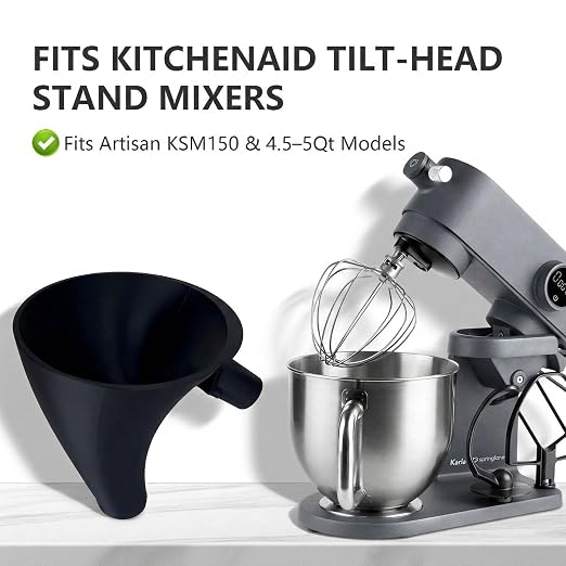 Flour Funnel Compatible for KitchenAid Mixer, Easy Pour No-Mess Attachment, Anti-Splash Attachment for Tilt-Head Stand Mixer 4.5 & 5 Quart (KSM150), Dishwasher Safe Baking Tool