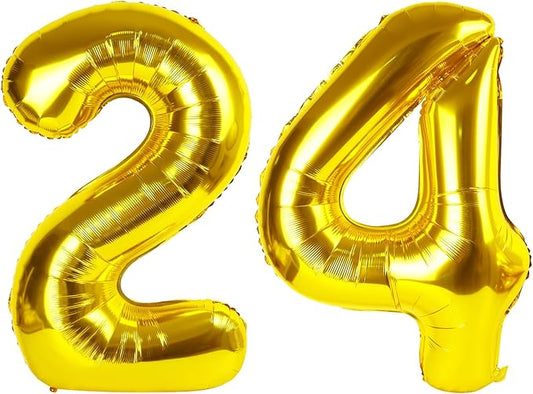 Gold Number 24 Balloon 40 inch, 24 Number Balloons, 24th Gold Birthday Decorations, 24 Year Old Women Men Golden Party Supplies