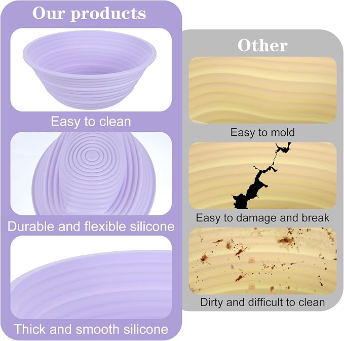 4Pcs Silicone Banneton Bread Proofing Baskets, 9 Inch Round Sourdough Foldable Non-Stick Dough Proofing Bowl Making-BPA Free Optimum Sourdough Bread Baking Supplies