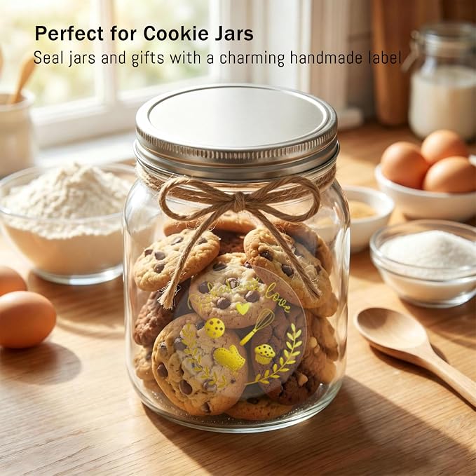 100PCS Baked with Love Stickers 1.6" Round Gold Foil Baking Labels for Cookies, Candy Table, Bakery Packaging, Unique Touch to Your Business and Homemade Cookies, Dessert Table Decor (Gold)