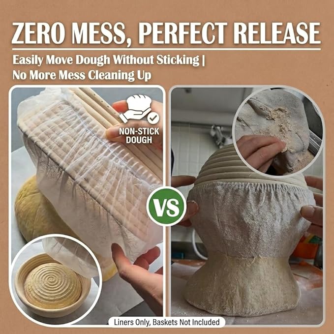 100 Pcs Banneton Liner,Banneton Bread Proofing Basket Non Woven Liners Non-Stick Dough,Bread Proofing Cover,Elastic Banneton Basket Liner for Prevents Dough from Sticking to Basket
