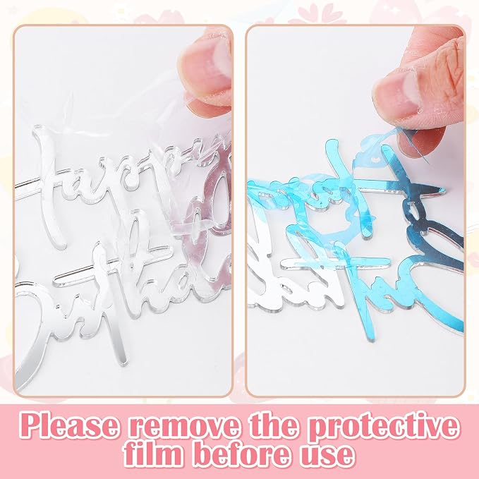 6Pcs Cake Toppers Happy Birthday Acrylic Cake Topper Happy Birthday Cake Sign Picks Happy Birthday Cake Decorations Cake Stick Decor for Celebrating Birthday Anniversary Party(Silver)